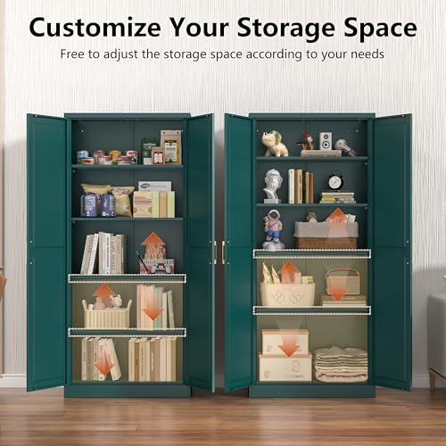Tall Kitchen Storage Cabinet with Doors and Adjustable Shelves, Black Freestanding Cupboard X34021
