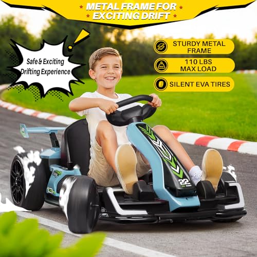 24V Kids Go Kart 300W Electric Drift Kart Outdoor Race Toy with 2X150W Motor, 7AH Battery, Green R238
