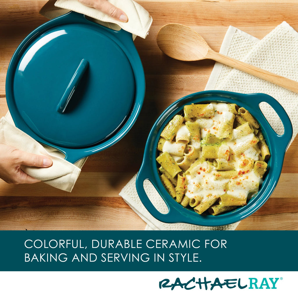 Ceramic Casserole Bakers with Lid Set, 3-Piece, Teal L3798