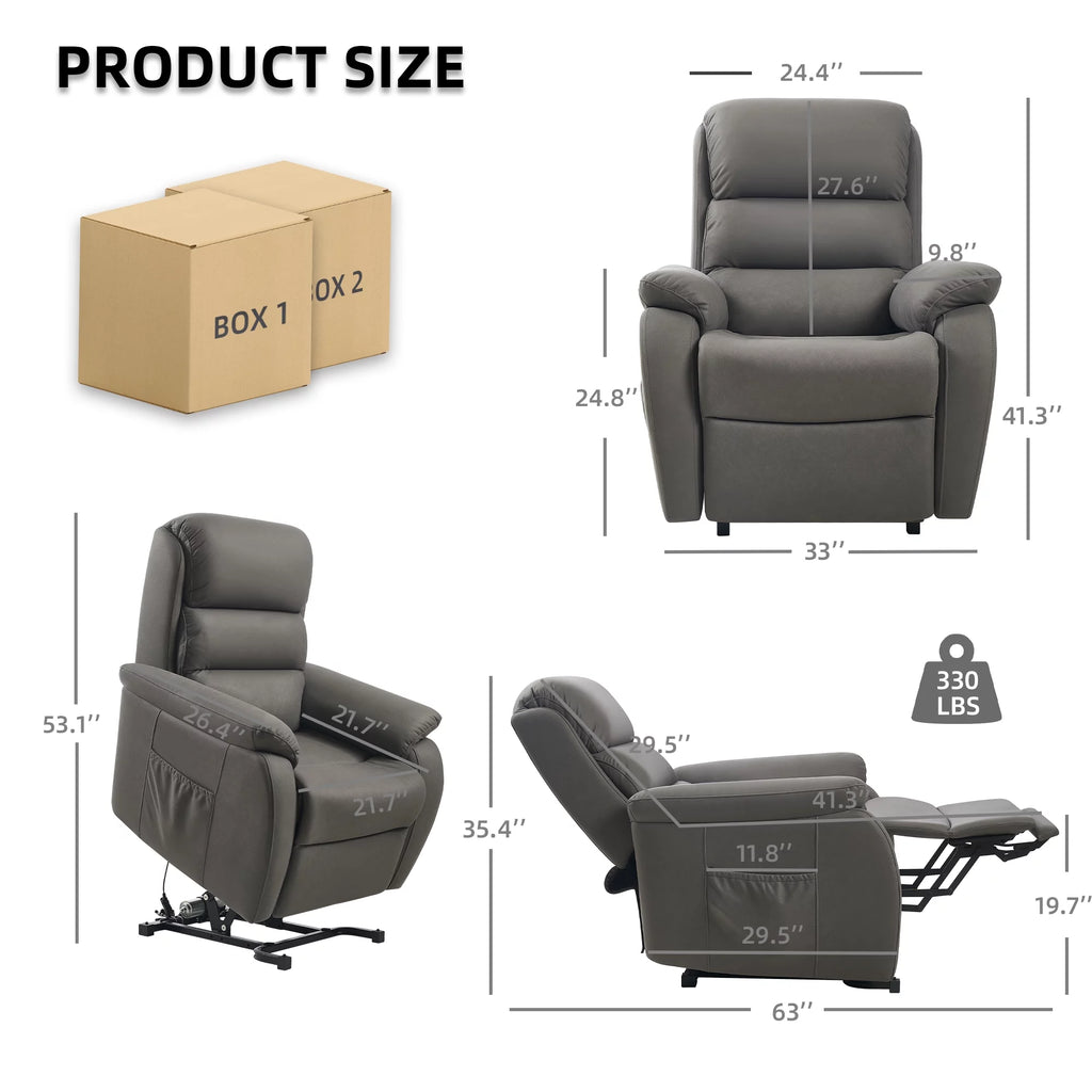 Electric Power Lift Recliner with Massage and Heat for Elderly, Dark Grey C364634