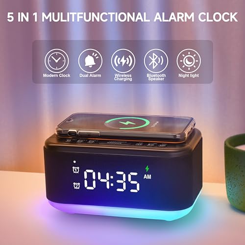 Wireless Charger Alarm Clock Speaker with Dimmable Light D64277