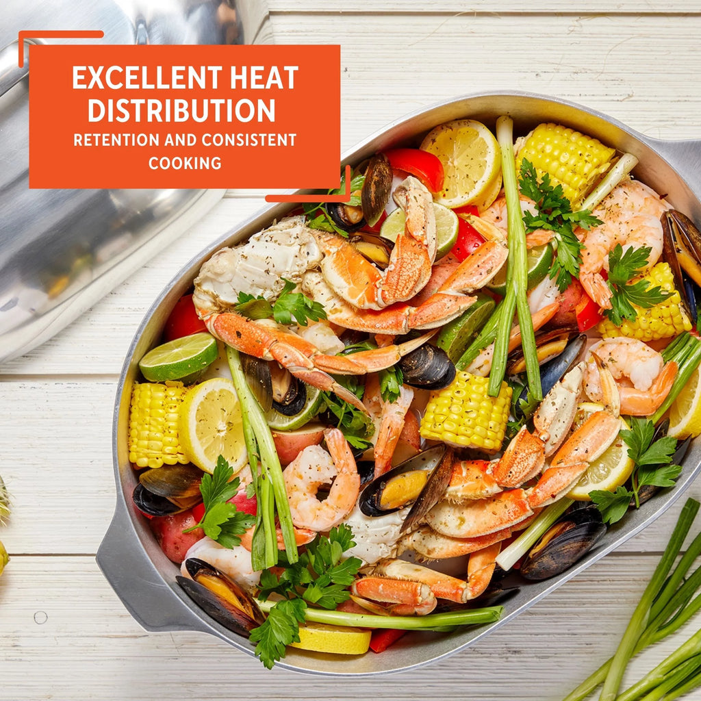 Cast Aluminum Oval Roaster Pan with Lid and Roasting Tray D325