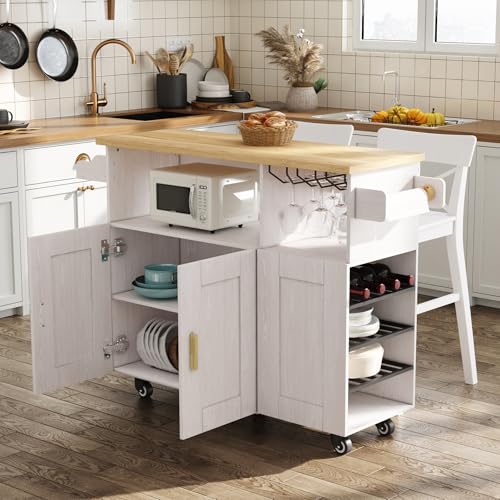 Rolling Kitchen Island Cart with Drop Leaf Countertop and Storage D32375