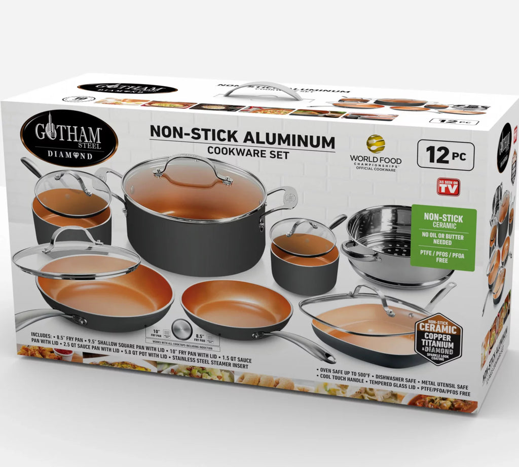 12 Piece Non-Stick Cookware Set with Skillets, Fry Pans and Stock Pots S98131