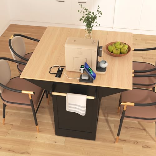 Large Kitchen Island with Drop Leaf, Rolling Cart, Power Outlet R822