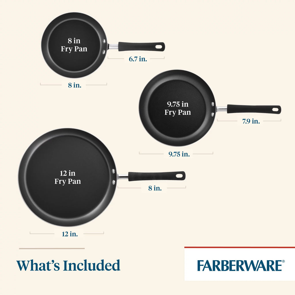 3 Piece Nonstick Frying Pan Set, Aluminum, Aqua I9037