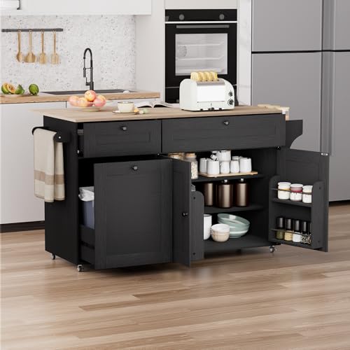 Kitchen Island on Wheels with Storage and Drop Leaf M62362