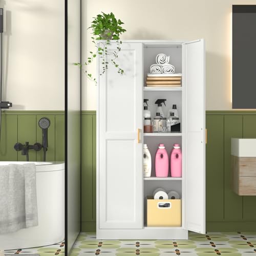 Tall Kitchen Storage Cabinet with Doors and Adjustable Shelves, Black Freestanding Cupboard X34021