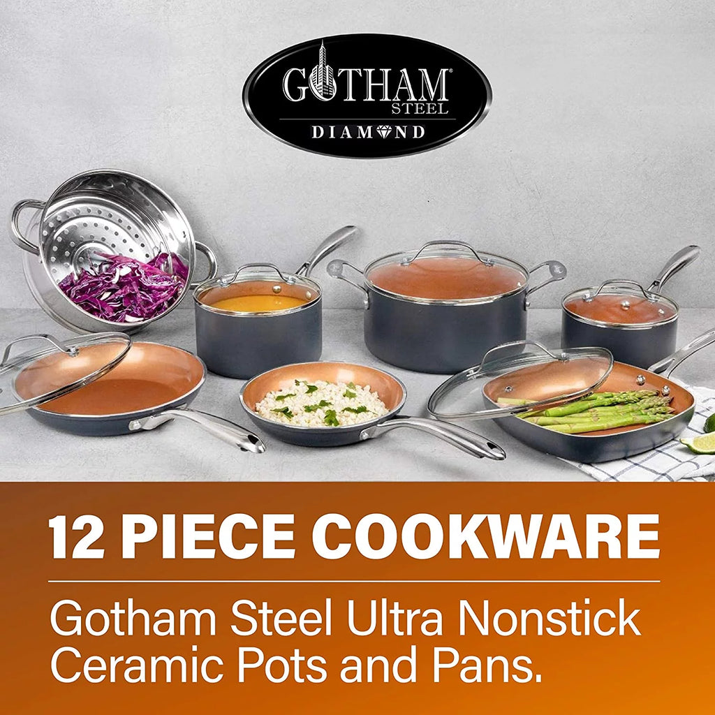 12 Piece Non-Stick Cookware Set with Skillets, Fry Pans and Stock Pots S98131