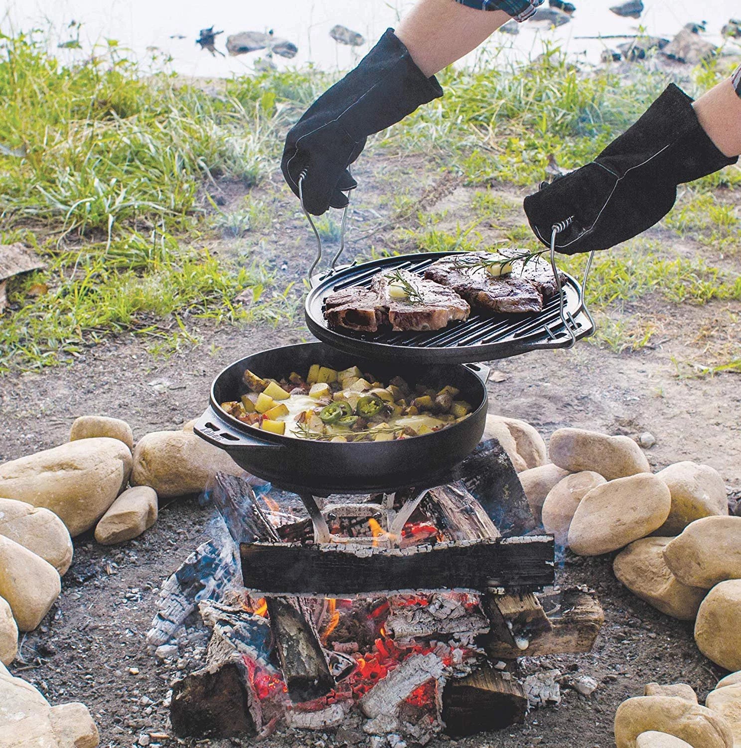 Cast Iron Cook-It-All Kit, Five-Piece Set with Reversible Grill/Griddle and Wok S44371