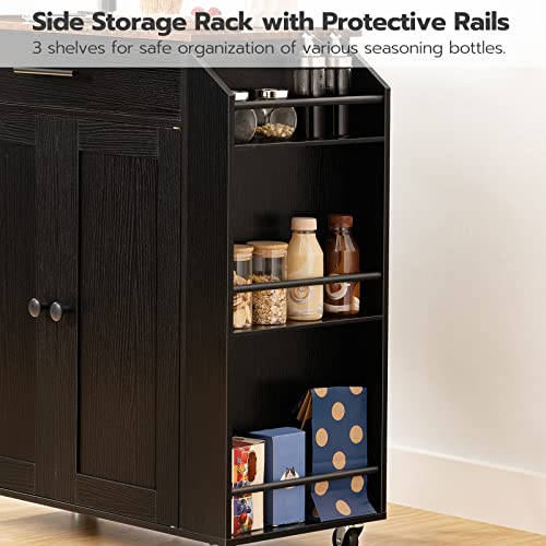 Kitchen Island with Power Outlet and Spice Rack on Wheels D759355