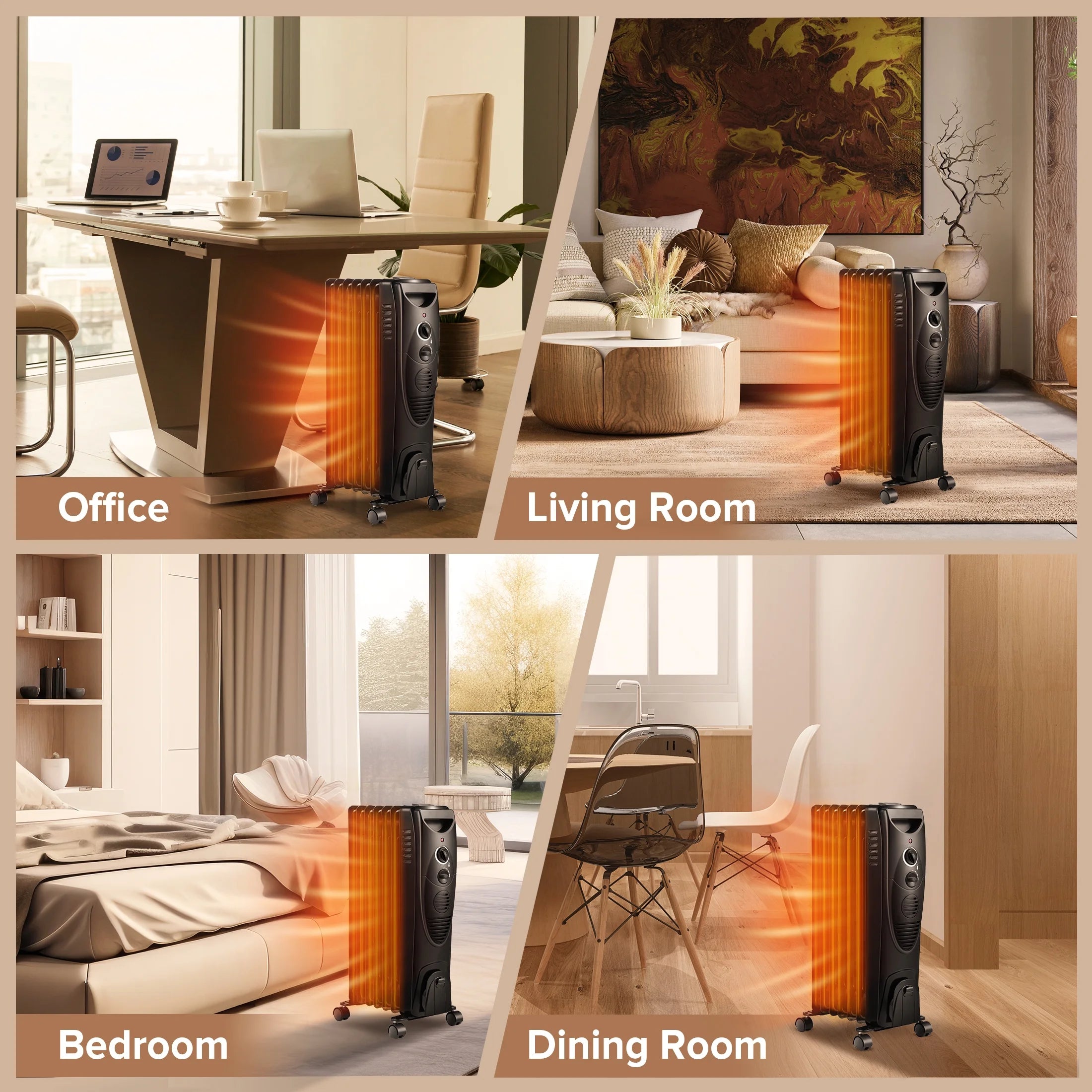 Electric Oil Filled Radiator Space Heater with Thermostat U816