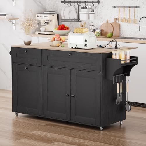 Kitchen Island on Wheels with Storage and Drop Leaf M62362