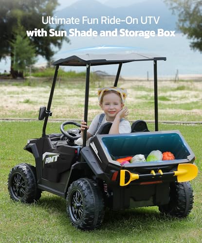 24V Ride on Car 2 Seater with Sun Shade, Dump Bed & Shovel, 4WD Electric Truck for Kids F44284