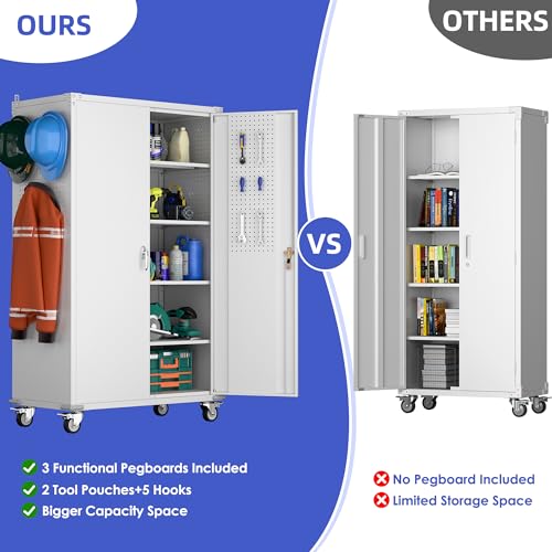 Metal Storage Cabinet with Wheels, 73" H, Locking Doors and Adjustable Shelves C8462