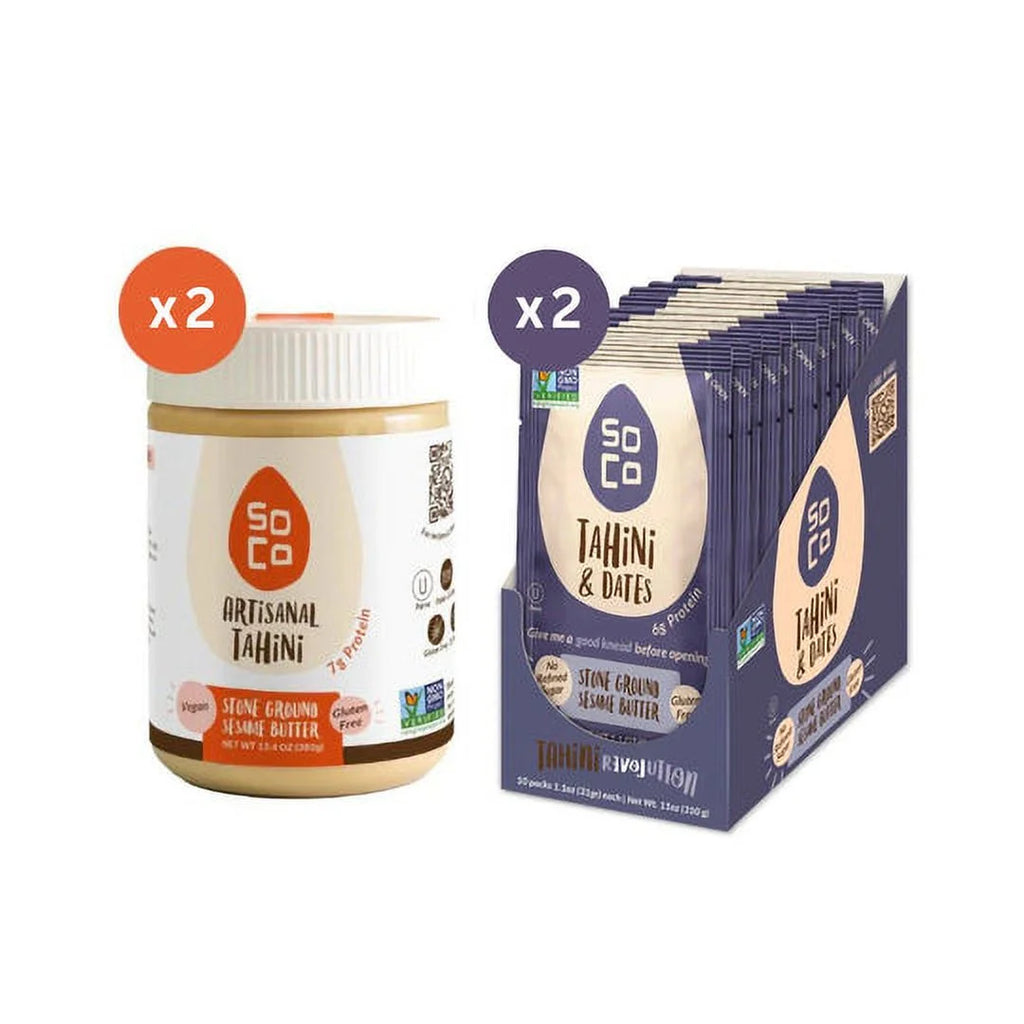 Artisanal Tahini Jars with Tahini & Dates Squeeze Packs, Gluten-Free, Sugar-Free W6483