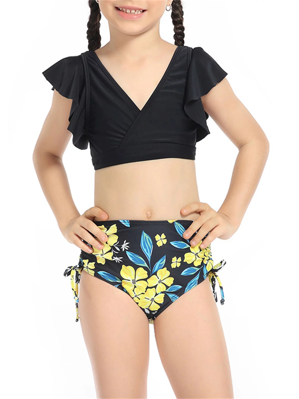 Mommy and Me Swimsuits 2 Piece Bikini Set Print Sleeve Tops and Briefs F443