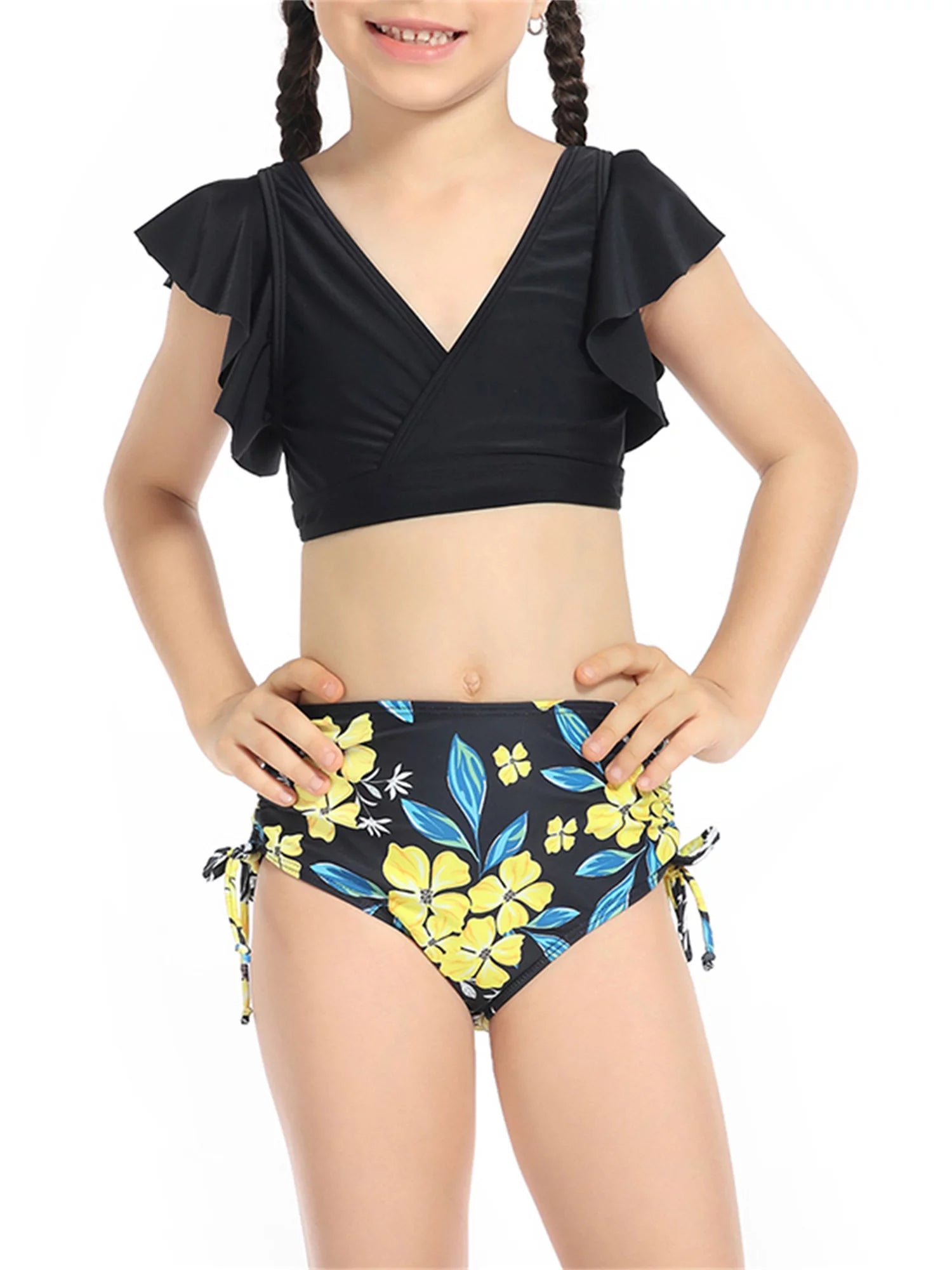 Mommy and Me Swimsuits 2 Piece Bikini Set Print Sleeve Tops and Briefs F443