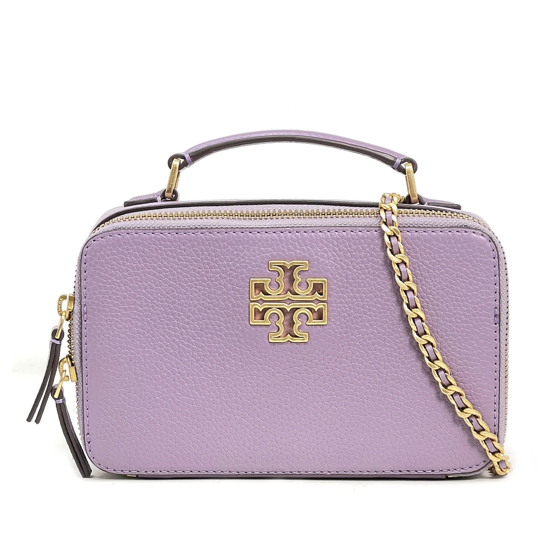 Tory Burch Women's Britten Pebbled Leather Small Top Handle Crossbody Bag (Allium)