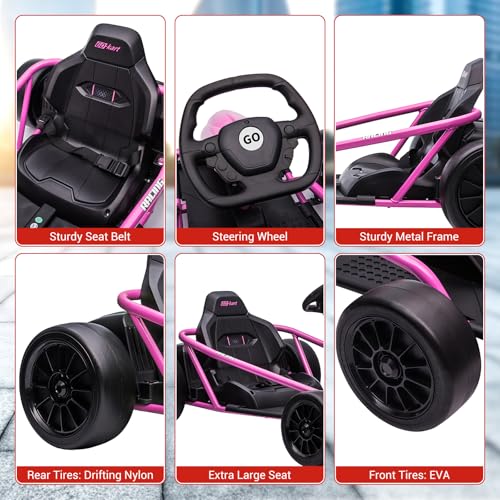 Electric Drift Kart for Kids, 24V Ride On Toy with 2×300W Motors H567371