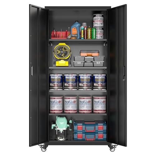 Metal Storage Cabinet with Wheels, 73" H, Locking Doors and Adjustable Shelves C8462