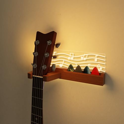 Guitar Wall Mount Stand with LED Lights, Solid Wood & Acrylic, USB-Powered Z93098