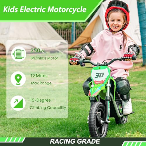 Electric Dirt Bike for Kids Aged 4-8, 350W Brushless Motor, 14'' Off-Road Tires, Blue J66927