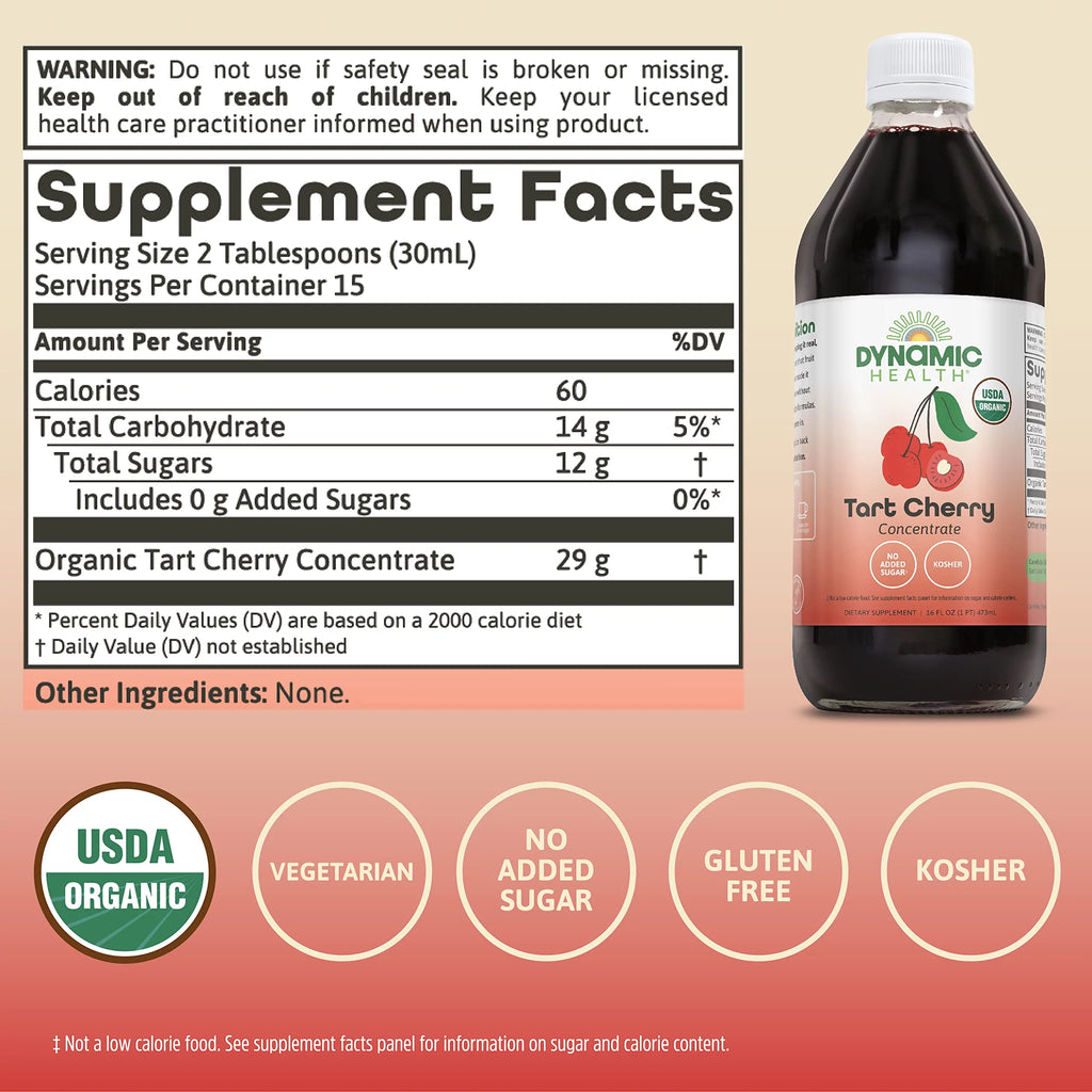 Organic Tart Cherry Juice Concentrate, Unsweetened, 16 Oz K907069