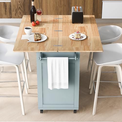 Large Kitchen Island with Drop Leaf, Rolling Cart, Power Outlet R822
