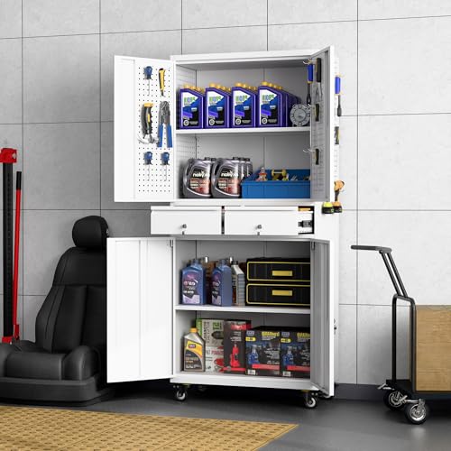 Metal Storage Cabinet with Wheels, 73" H, Locking Doors and Adjustable Shelves C8462
