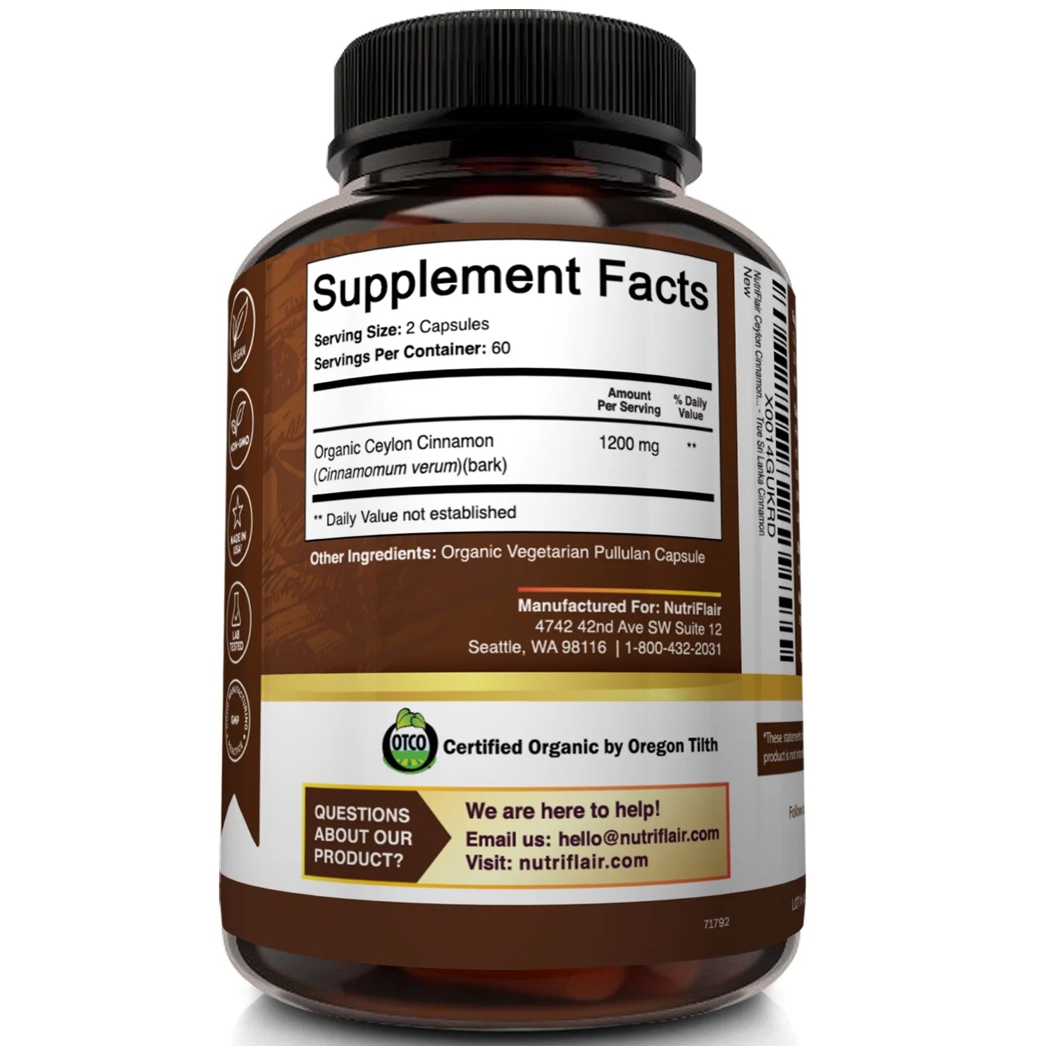 Organic Ceylon Cinnamon 1200mg Capsules X37494