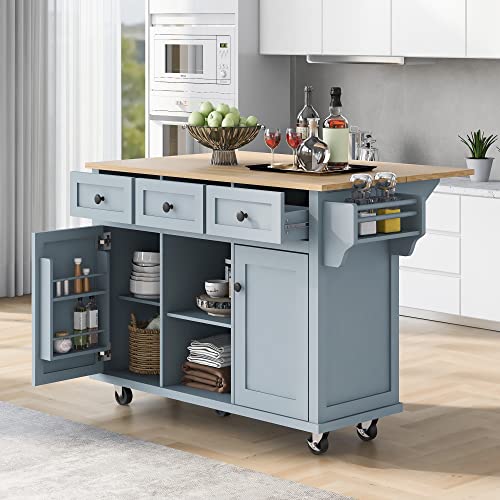 Large Kitchen Island with Drop Leaf, Rolling Cart, Power Outlet R822