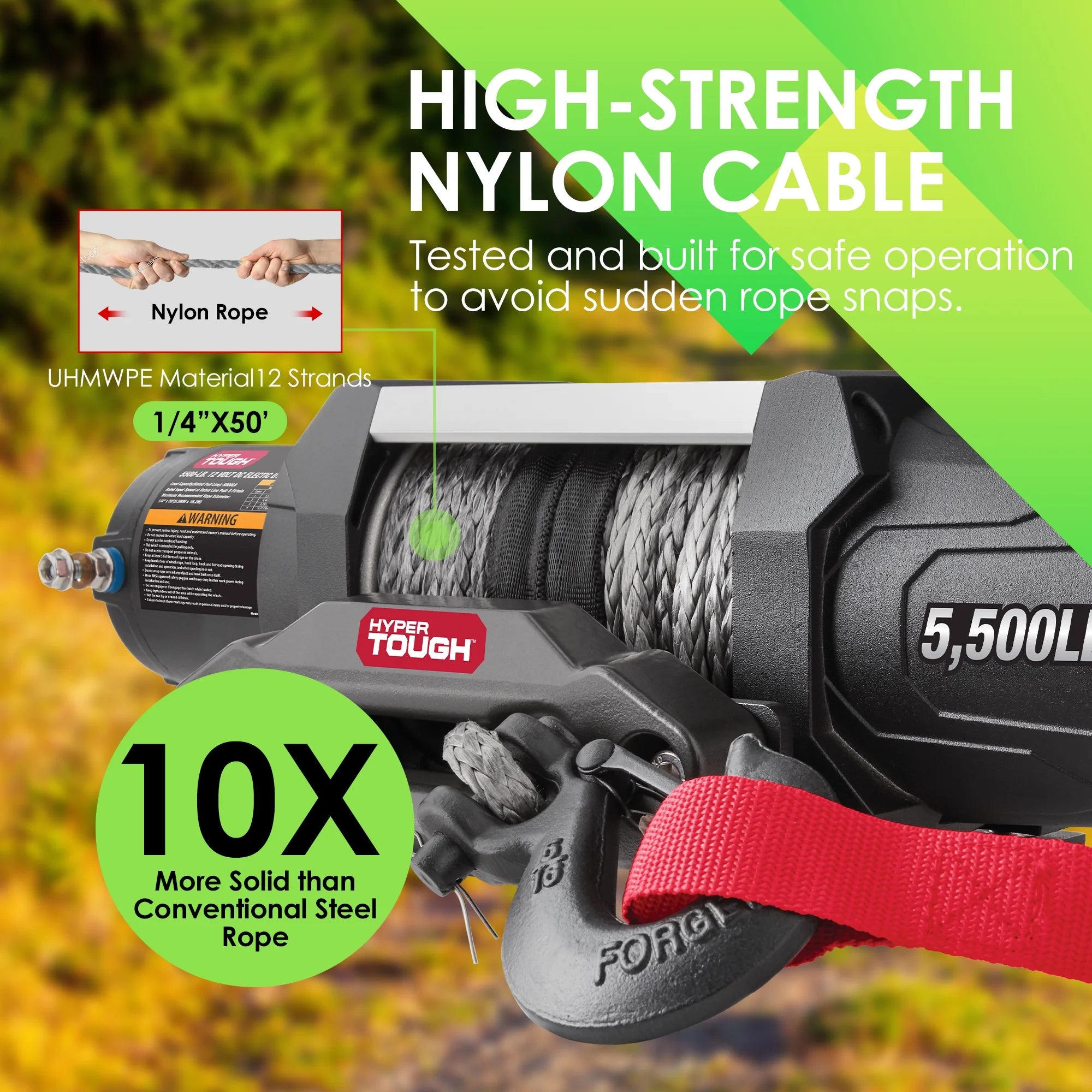5500 lb 12V DC Electric UTV Winch with 50ft Synthetic Rope Q8691