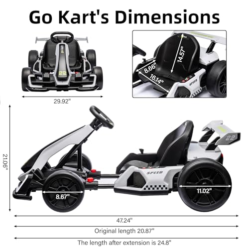 24V Electric Drift Go Kart for Kids, Adjustable Seat, 8mph C10094
