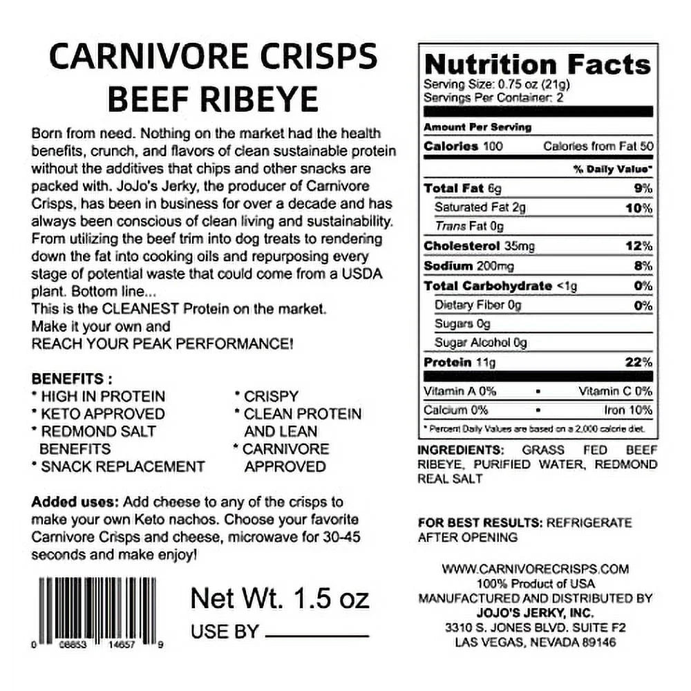 Beef ribeye crisps, 1.5 oz bag, 11 g protein S8066