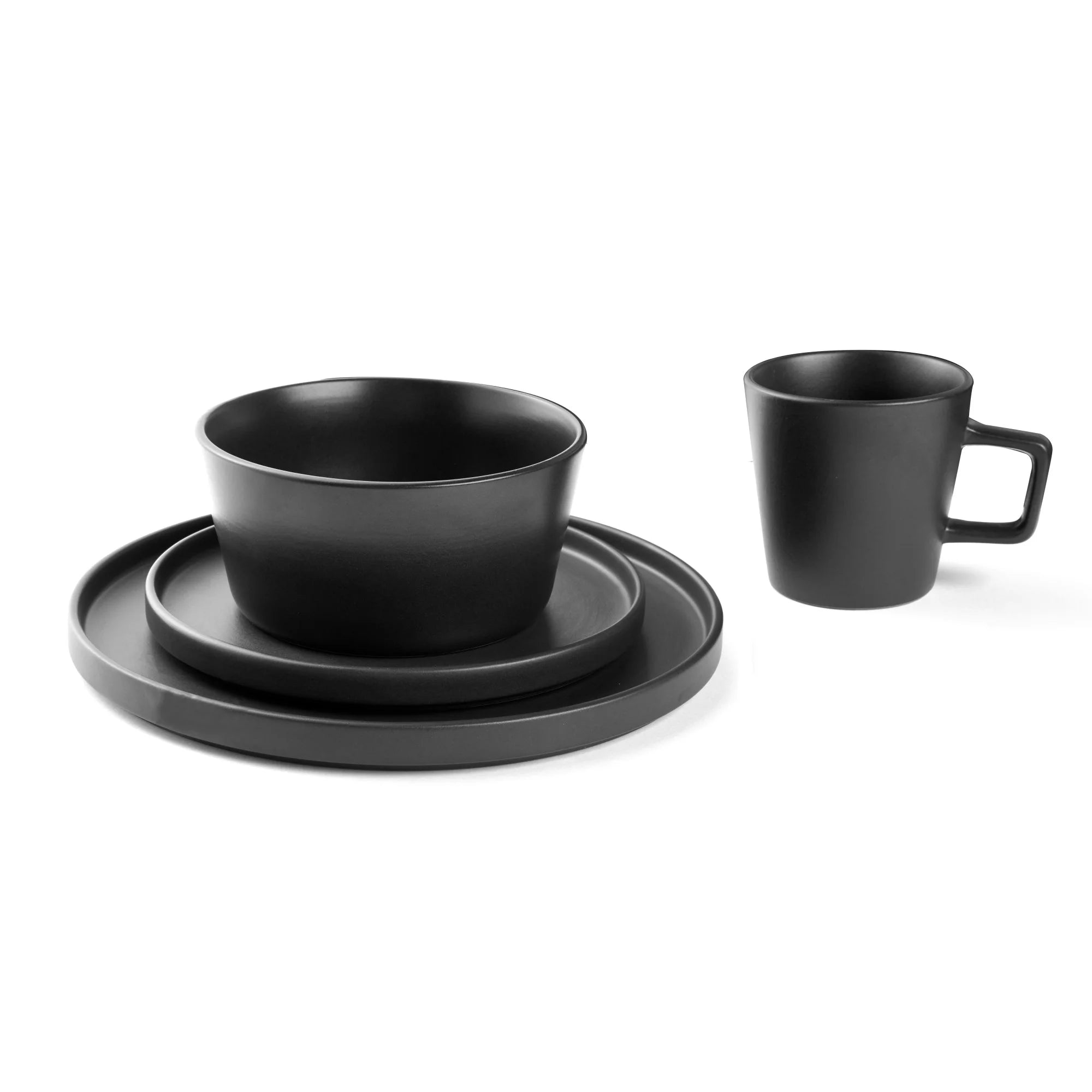 16 Piece Stoneware Dinnerware Set, Service for 4, Black Matte H17234