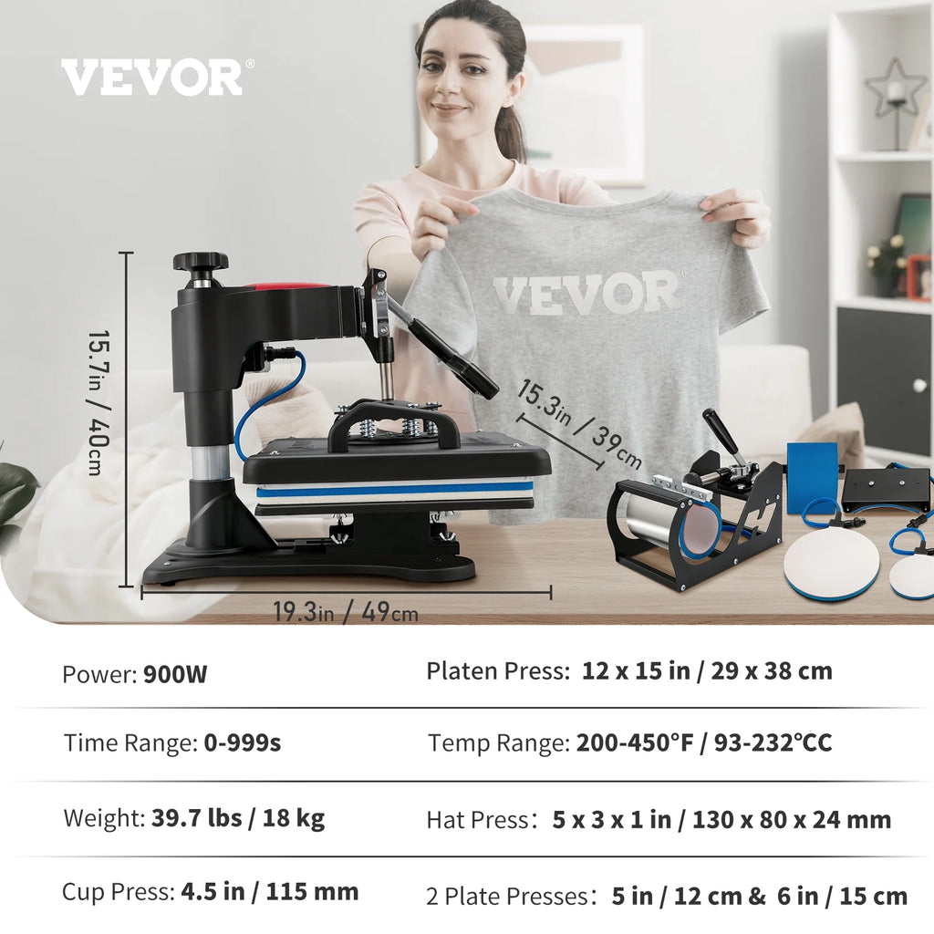 Heat Press Machine, 12x15in, 5-in-1 Clamshell Sublimation Transfer Printer C8820