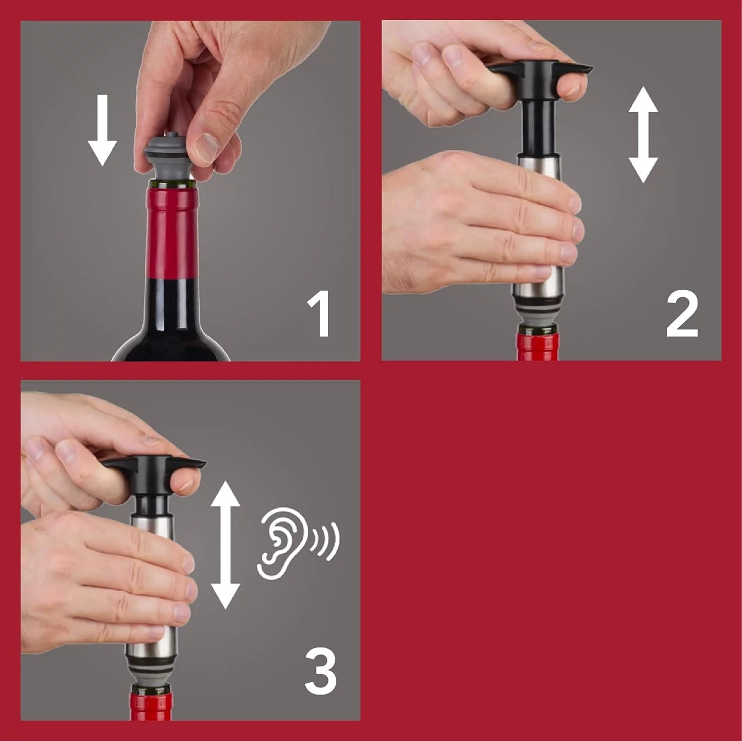 Wine Saver Pump with Vacuum Stoppers, Stainless Steel, Reusable U25002