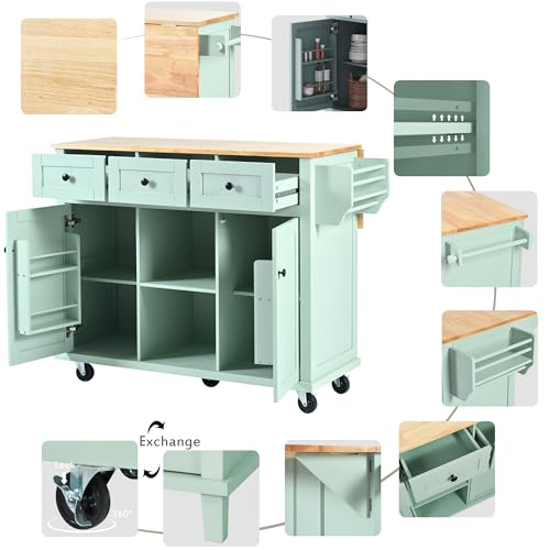 Large Kitchen Island with Drop Leaf, Rolling Cart, Power Outlet R822