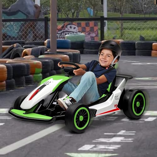 Kids Go Kart, 24V Electric Drift Car with Dual 200W Motors, 2-Speed, White B188186