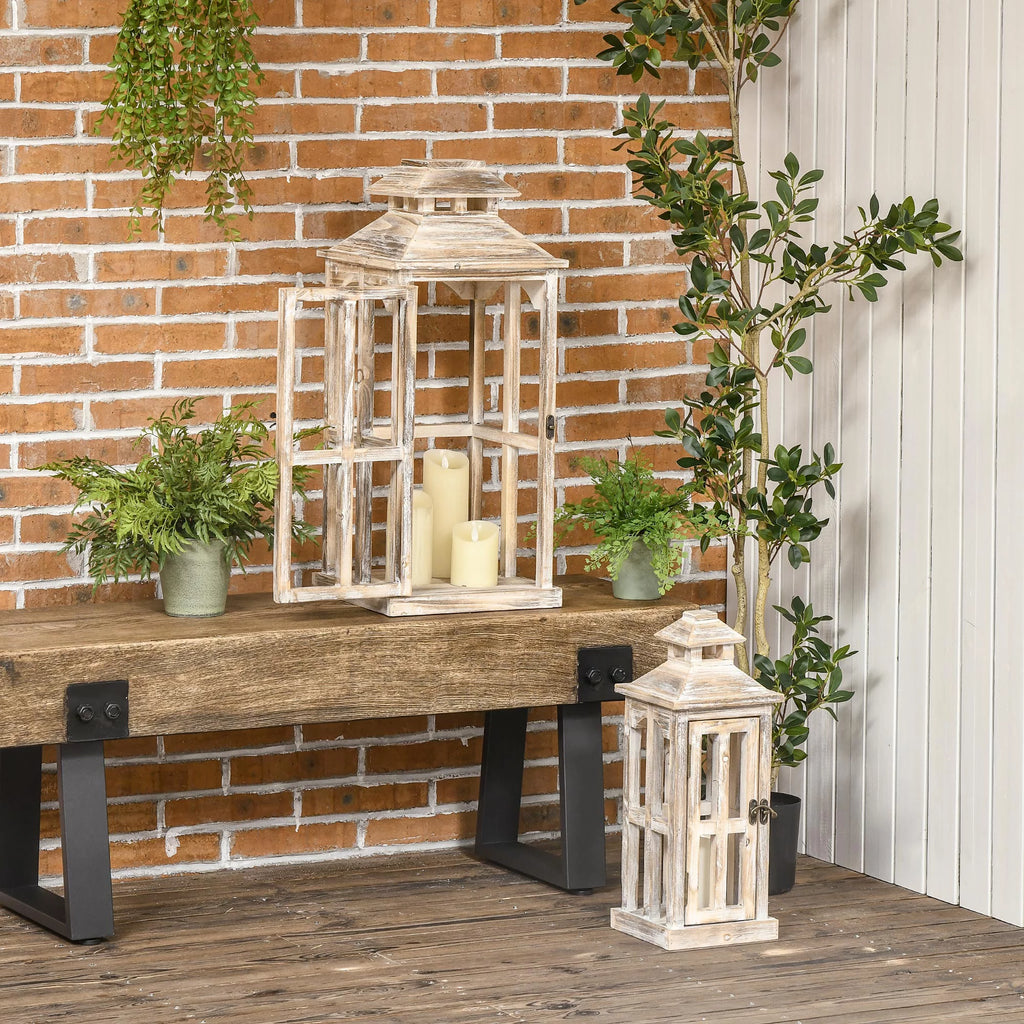 Rustic Wooden Lantern 2-Pack for Indoor Outdoor Decor F28564