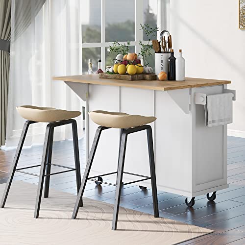 Large Kitchen Island with Drop Leaf, Rolling Cart, Power Outlet R822