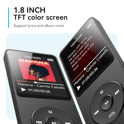 MP3 Player with Bluetooth 5.3, 1.8 Inch Screen, FM Radio, Voice Recorder I138