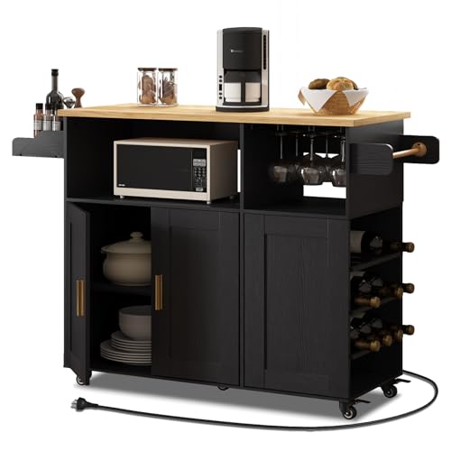 Rolling Kitchen Island Cart with Drop Leaf Countertop and Storage D32375