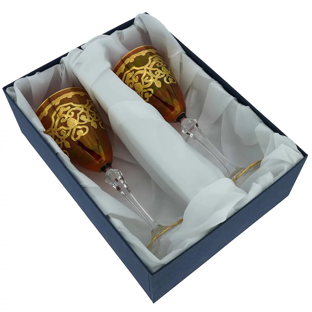 Set of Two Murano Glass Wine Glasses with 24K Gold Leaf W599