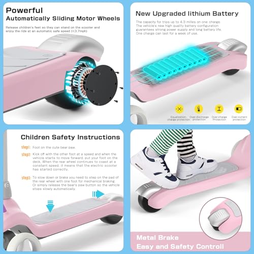 Kids Electric Scooter with 3 Wheels, Adjustable Height, Anti-Slip Deck V61735