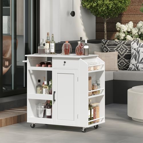 Kitchen Island with Power Outlet and Drawer on Wheels I678