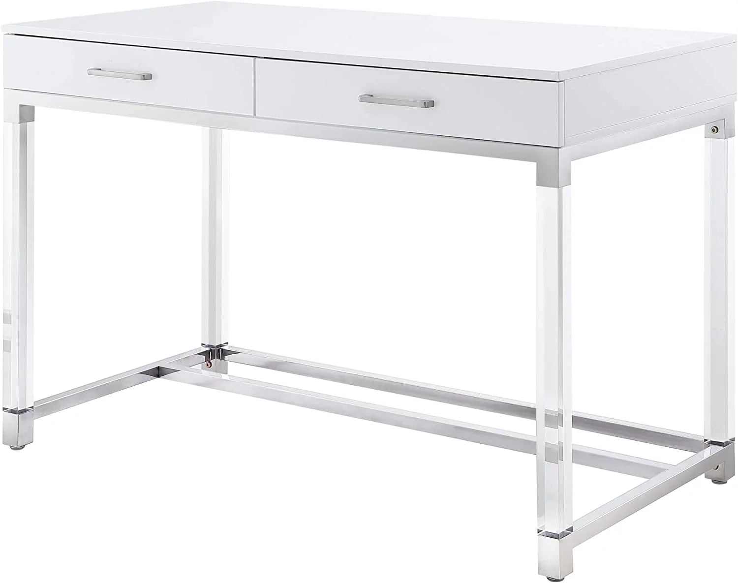 High Gloss 2 Drawers Writing Desk with Acrylic Legs and Chrome Base D431916