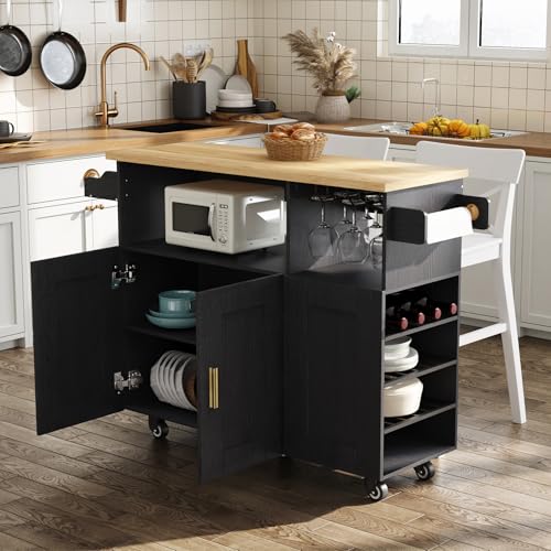 Rolling Kitchen Island Cart with Drop Leaf Countertop and Storage D32375