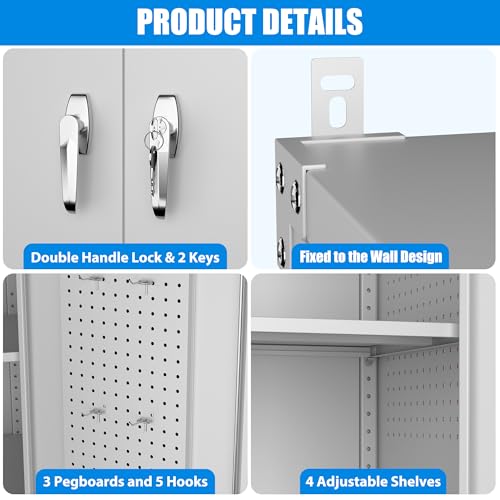 Garage Storage Cabinet with Wheels, 72" H, 2 Doors, 4 Adjustable Shelves, Black Q104